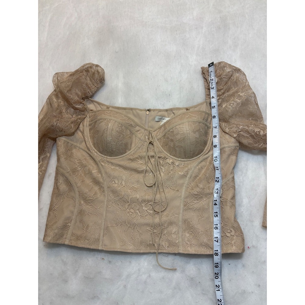 Chelsea & Violet Lace Corset Top Tan Beige Puff Sleeve Bustier Size 12 NEW - Picture 8 of 14